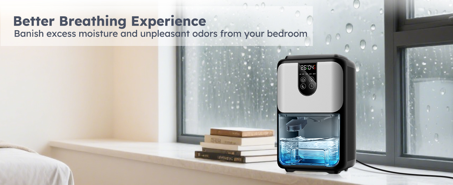 Електричний осушувач повітря 1800 мл з автовимкненням, тихий осушувач для дому з 7 кольоровою підсвіткою, таймером 48 годин - ідеальний для спальні, ванної кімнати, підвалу, кемперу та шафи. Сірий колір.