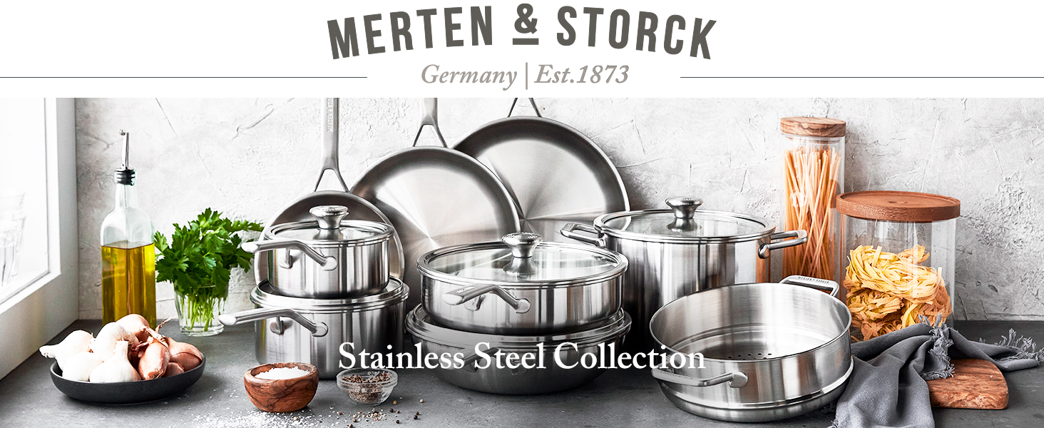 Каструля з нержавіючої сталі Merten & Storck 16 см, 1,5 л з кришкою, для професійного приготування, з багаторазовим покриттям, з мірними позначками, без розбризкування, довговічна кришка, сумісна з індукцією, можна використовувати в духовці та мити в посудомийній машині