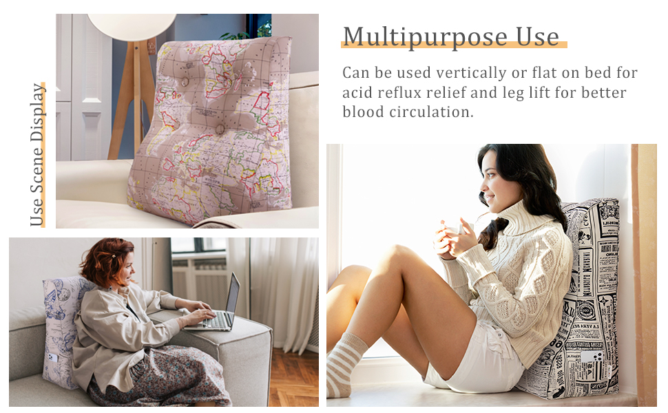 Вигнуте подушко-сидіння для ліжка, спинка для голови, клиновий ортопедичний підгузок, підставка для спини для сидіння в ліжку або на дивані, знімний чохол, блакитний з метеликами, 60 см