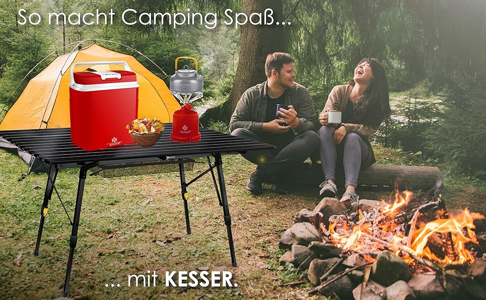 Стіл для кемпінгу KESSER® розкладний, з алюмінієвим каркасом, регулювання висоти, 120x70 см, до 100 кг, з сумкою та кишенькою, чорний