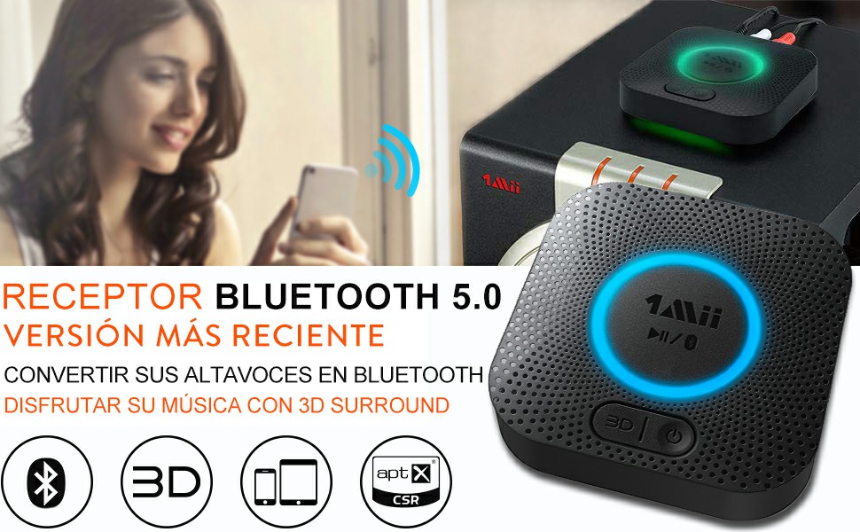 1Mii B06HD Bluetooth 5.1 Аудіоприймач: HiFi, aptX HD, Low Latency, 3.5mm/Cinch, 15 годин, Чорний