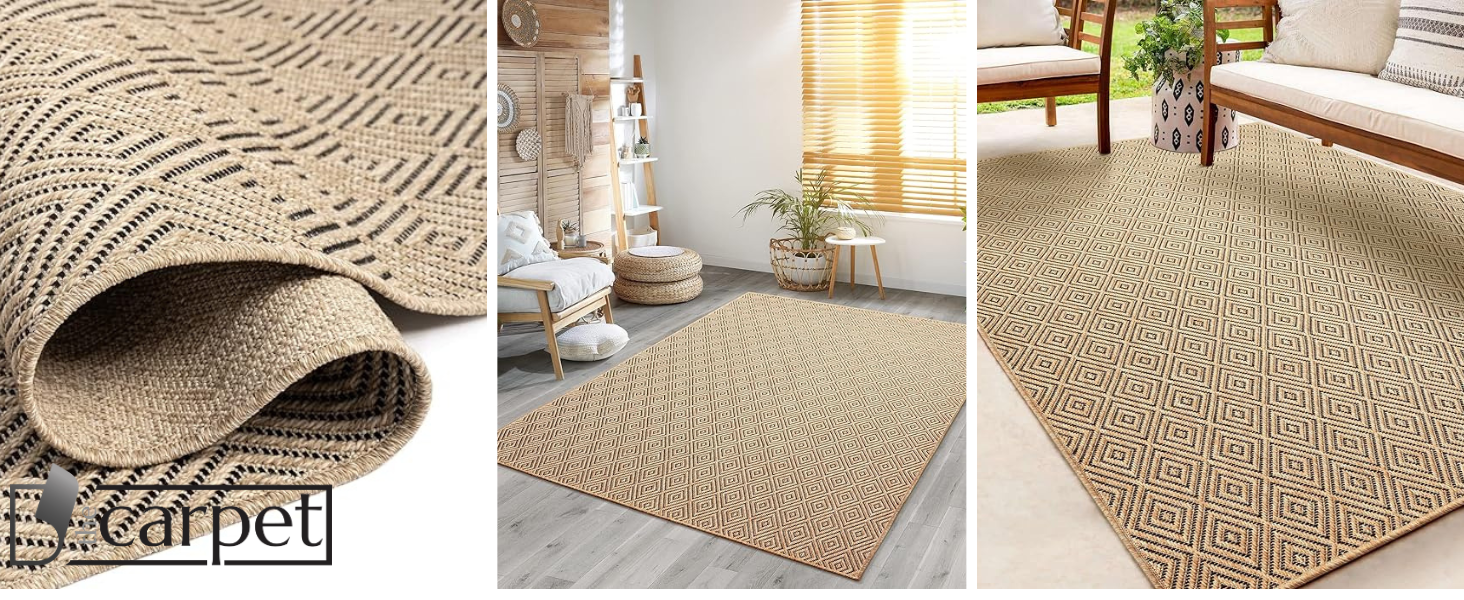 Килим Kansas - стильний килим у стилі джуту, ідеальний для вітальні, їдальні та коридору, легко чиститься, стійкий до погодних умов для використання в приміщенні та на вулиці, розмір приблизно 60 x 180 см, натуральний колір