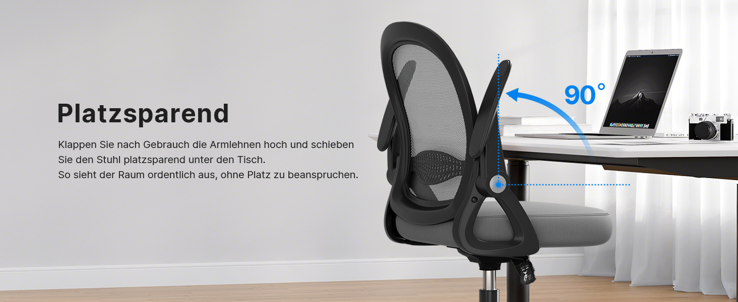 Ергономічне крісло Rattantree для офісу та дому: дихаюча спинка, регульована висота, підлокітники, 360° обертання (темно-сірий)