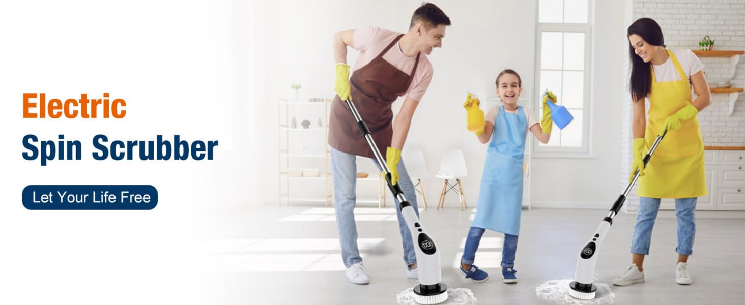 Електрична щітка для прибирання з 7 насадок, водонепроникна PX7, набір для миття підлоги та ванни, регульована ручка