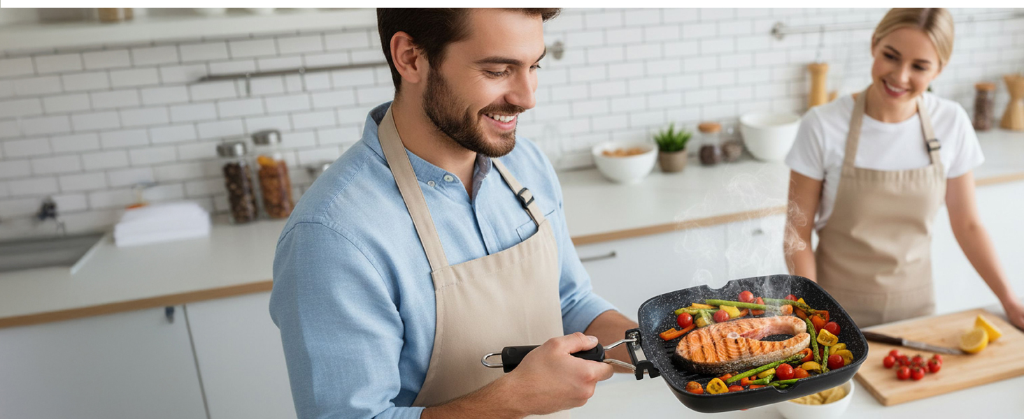 Гриль-сковорода Brieve Black Titanium індукційна, алюмінієва, з антипригарним покриттям, складана, 20x20 см