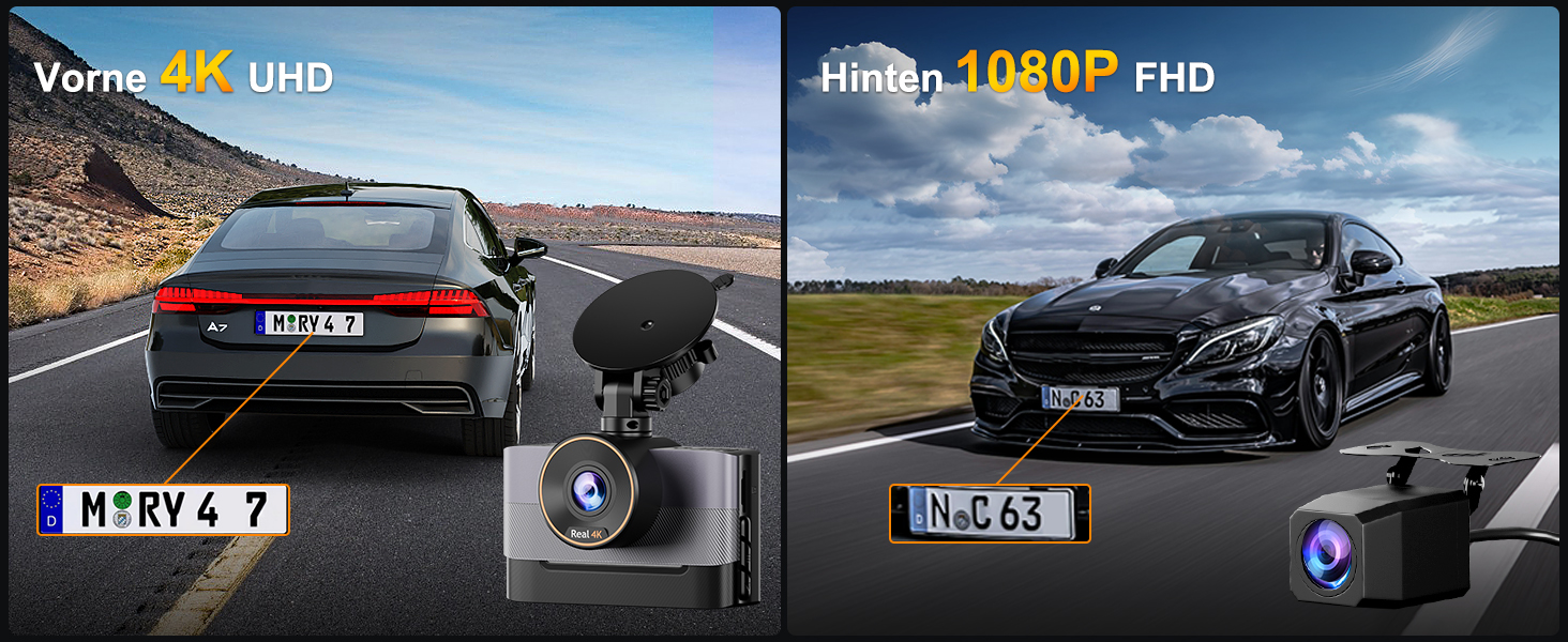 Відеореєстратор Auto Dashcam 4K+1080P з Wi-Fi, 64GB, IPS 3' екраном, Нічне бачення, G-сенсор, Loop-запис, 170°+140° Кут огляду, Паркінг 24/7, Керування через App, Підтримка до 256GB