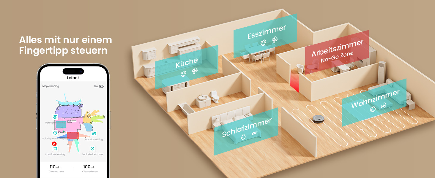 Робот-пилосос LEFANT M2 з функцією миття підлоги, 6000Pa, LiDAR-навігація, зони заборони, керування через додаток/Alexa, ідеальний для шерсті тварин, килимів та твердих підлог M2G