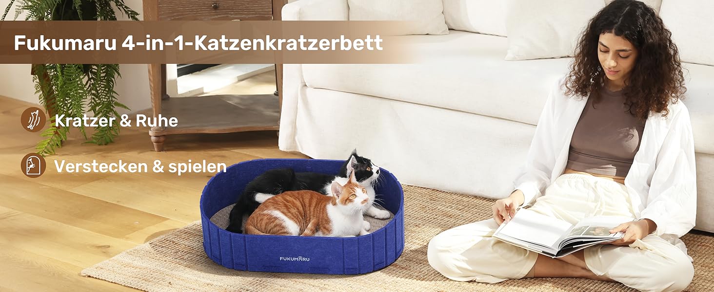 Котячий когтетоп FUKUMARU: диван з картону та фільцу, 61 см, блакитний