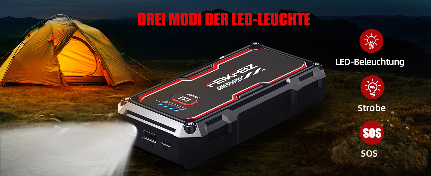 Портативний акумулятор для автомобіля 6000A/26800mAh, підходить для 12V авто (бензин та до 8.0L дизель), з USB та LED-ліхтариком