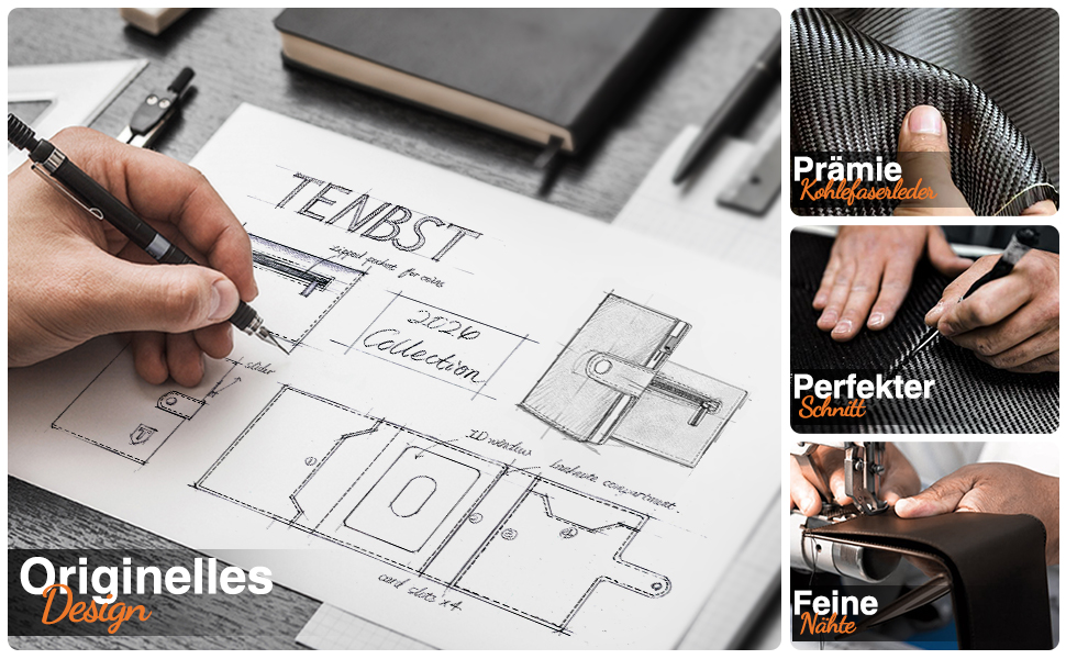 Чоловічий гаманець TENBST з відділом для дрібниць та захистом RFID, Slim Wallet, картхолдер, гаманець-картхолдер, 10 відділень для карток, помаранчевий (помаранчево-чорний)