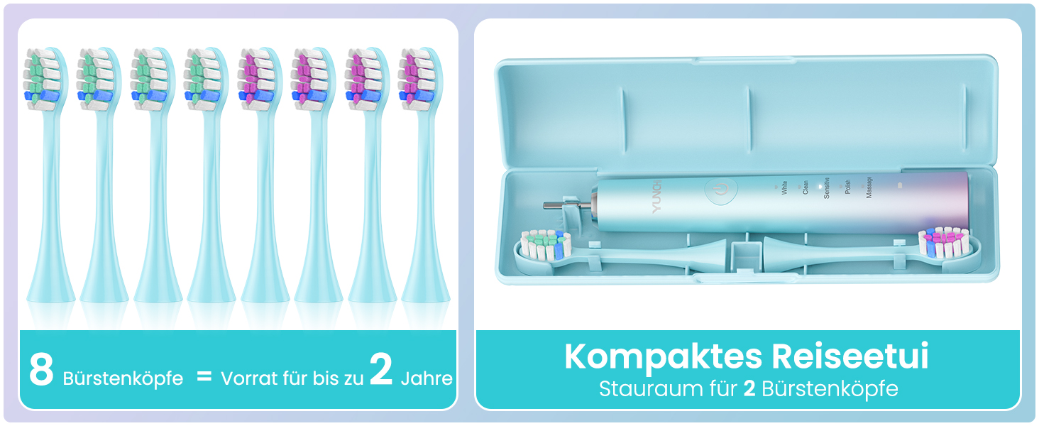 Електрична зубна щітка YUNCHI C2 з 40000 вібрацій на хвилину, звукова щітка для дорослих, зарядка USB-C, акумулятор до 55 днів, 5 режимів чищення, таймер 2 хвилини, 8 насадок, дорожній футляр, чорний (Ycdz-y7)