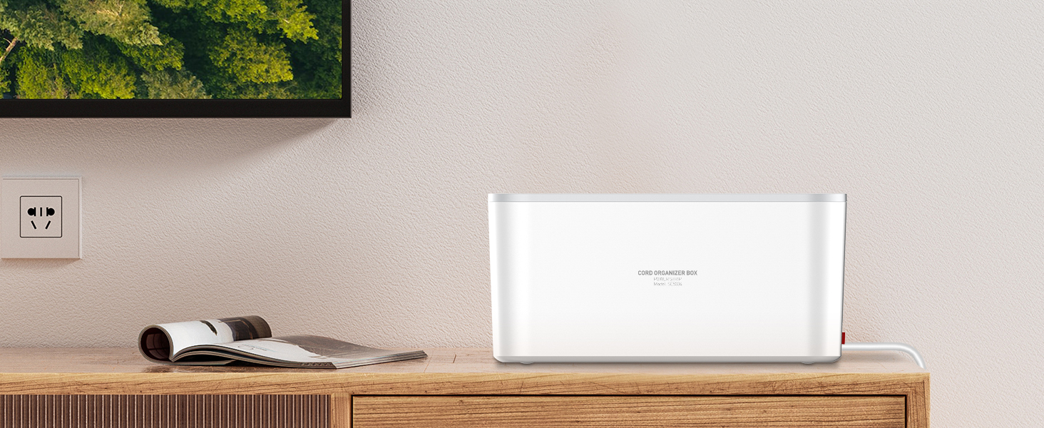 Мережевий фільтр із кабельною коробкою: 5 розеток, 3 USB-порти, органайзер для кабелів, білий кабель 2м