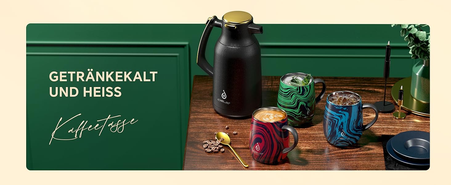 Кружка Ideus 470 мл з нержавіючої сталі, подвійні стінки, ізольована, з кришкою, зелений (Rotes Zebra)