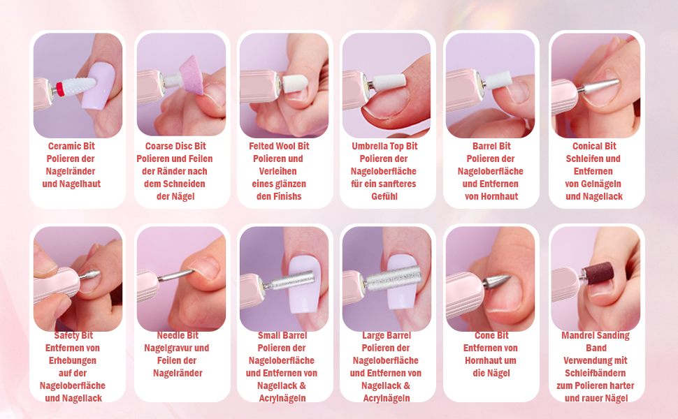 Набір електричного нейл-дриля AOMEES, портативний бездротовий апарат для манікюру з 56 шліфувальними насадками (рожевий)
