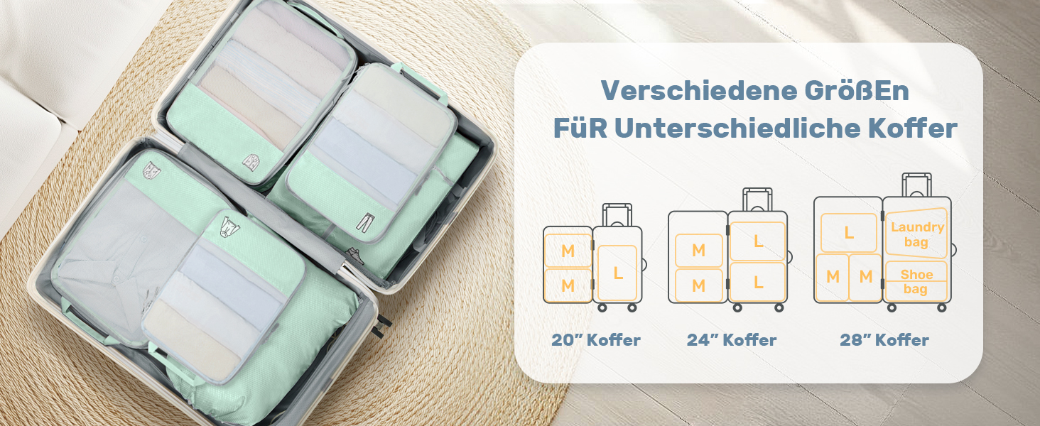 Набір з 8 компресійних органайзерів для валізи - чорний та м'ятний (8 шт.)
