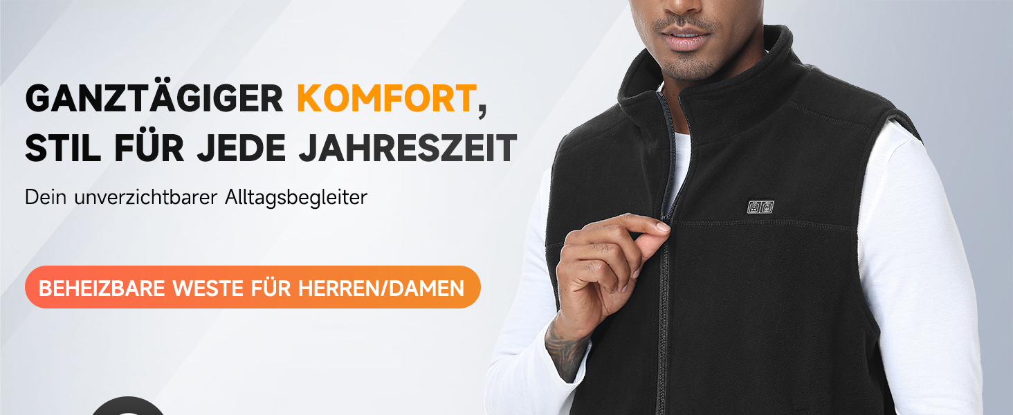 Обогріваючий жилет/куртка з підключенням до Powerbank, Microfleece, 6 зон нагріву, 3 режими температури, для жінок та чоловіків, чорний