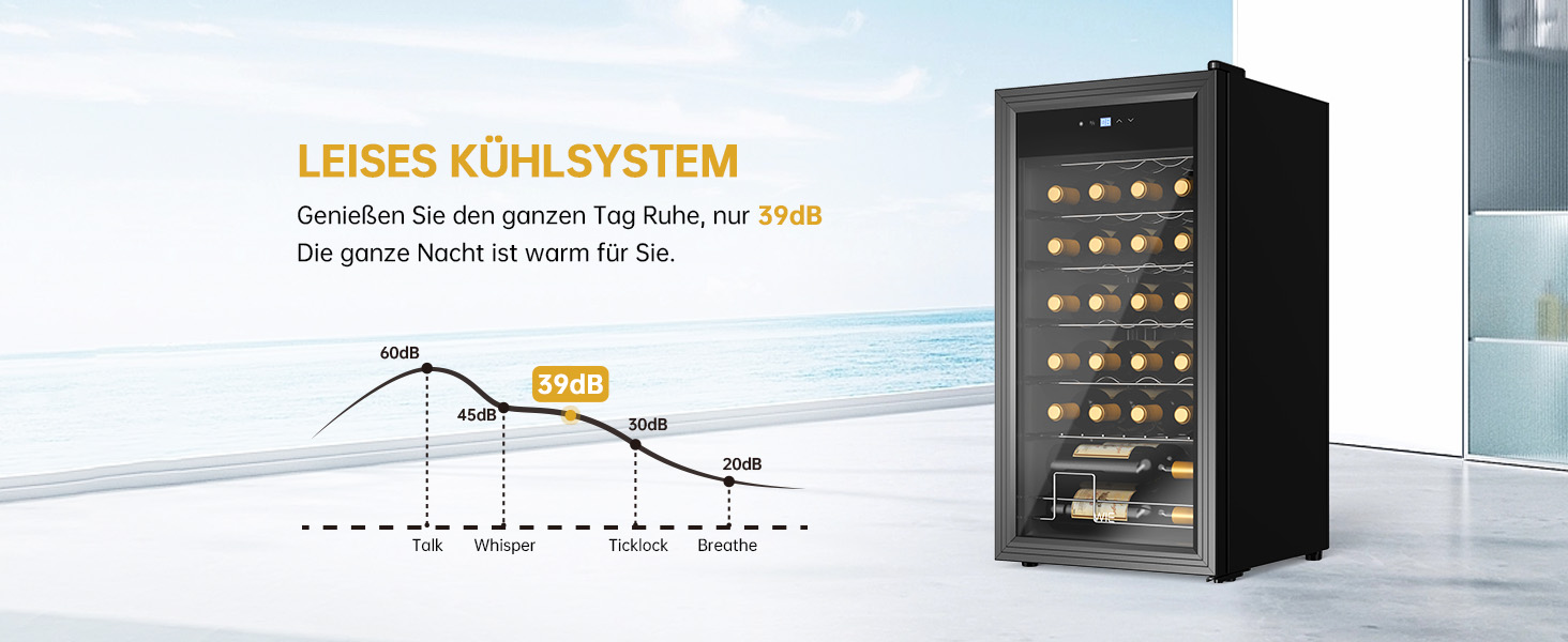 WIE 33 Liter Wine Fridge - 1 Zone Mini Wine Cooler with Glass Door & LED Touch Panel - Anti-UV Wine Storage for 28 Bottles