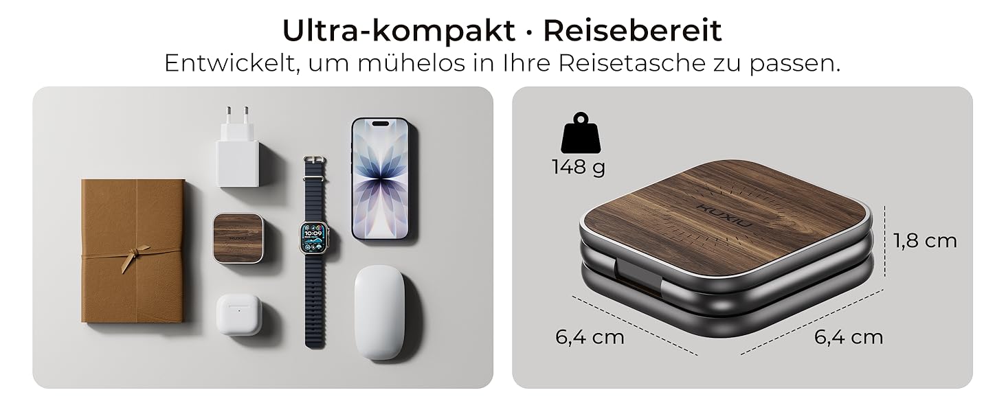 Бездротова зарядна станція KU XIU X40 Turbo Qi2.2 25W 3-в-1 для iPhone 17/16/15/14/13/12, Apple Watch, AirPods. Алюмінієвий адаптер GaN 45W, дерев'яна текстура