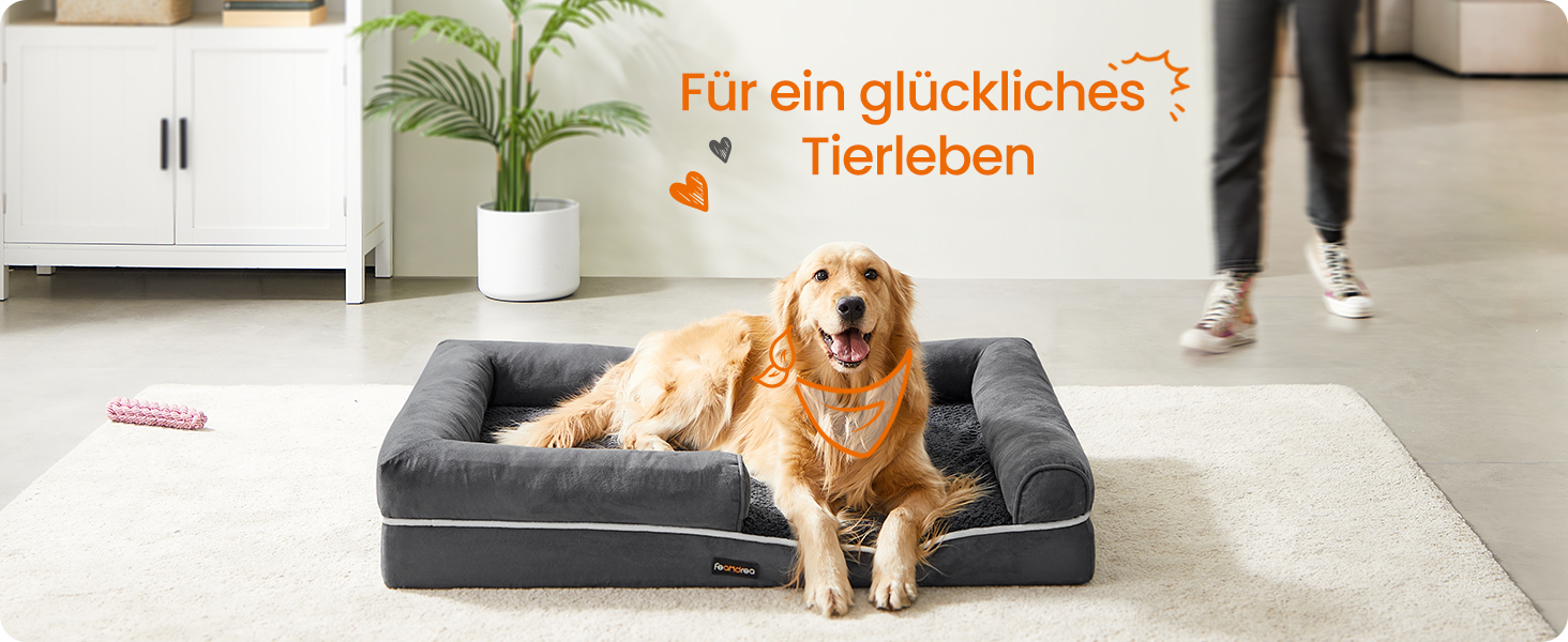 Ортопедичне ліжко для собак Feandrea, м'яке, з піднятими бортиками, знімний чохол, 112 x 86 x 18 см, темно-сірий