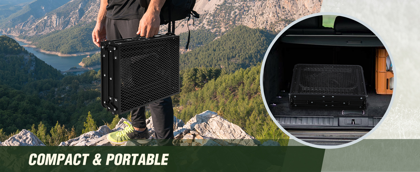 Складний стіл для пікніка REDCAMP 60x40 см, чорний - портативний стіл для кемпінгу, BBQ, приготування їжі на природі з регульованими ніжками