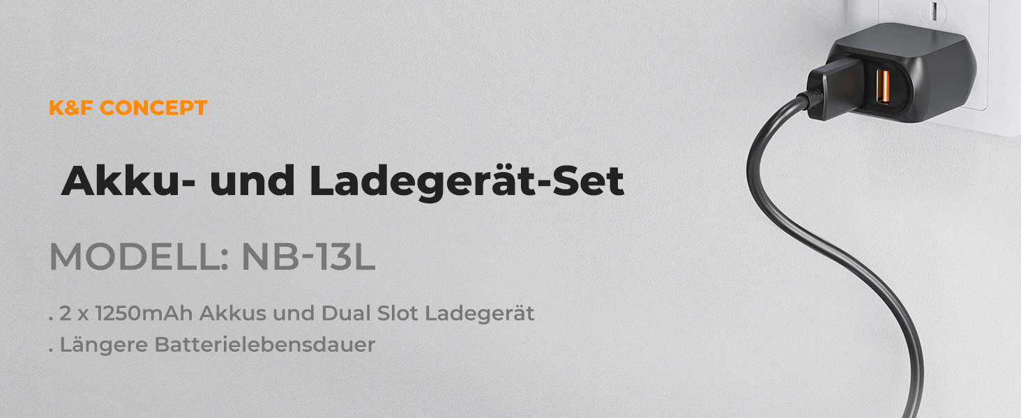 Запасний акумулятор K&F CONCEPT NB-13L (2 шт.) з LCD-зарядним пристроєм для Canon EOS G7X3/G7X2/G9X/G5X/SX720HS