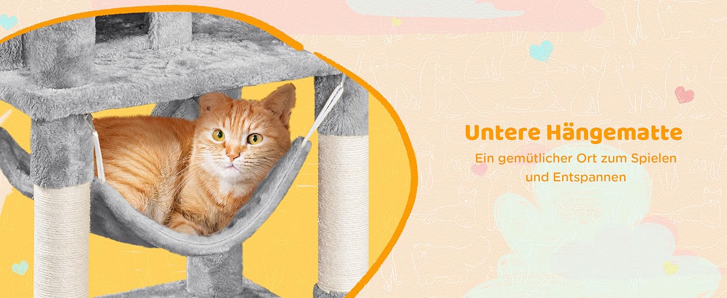 Котячий будиночок Yaheetech 170 см: когтеточка, ліжко, оглядова платформа, гамак, іграшки (сірий)