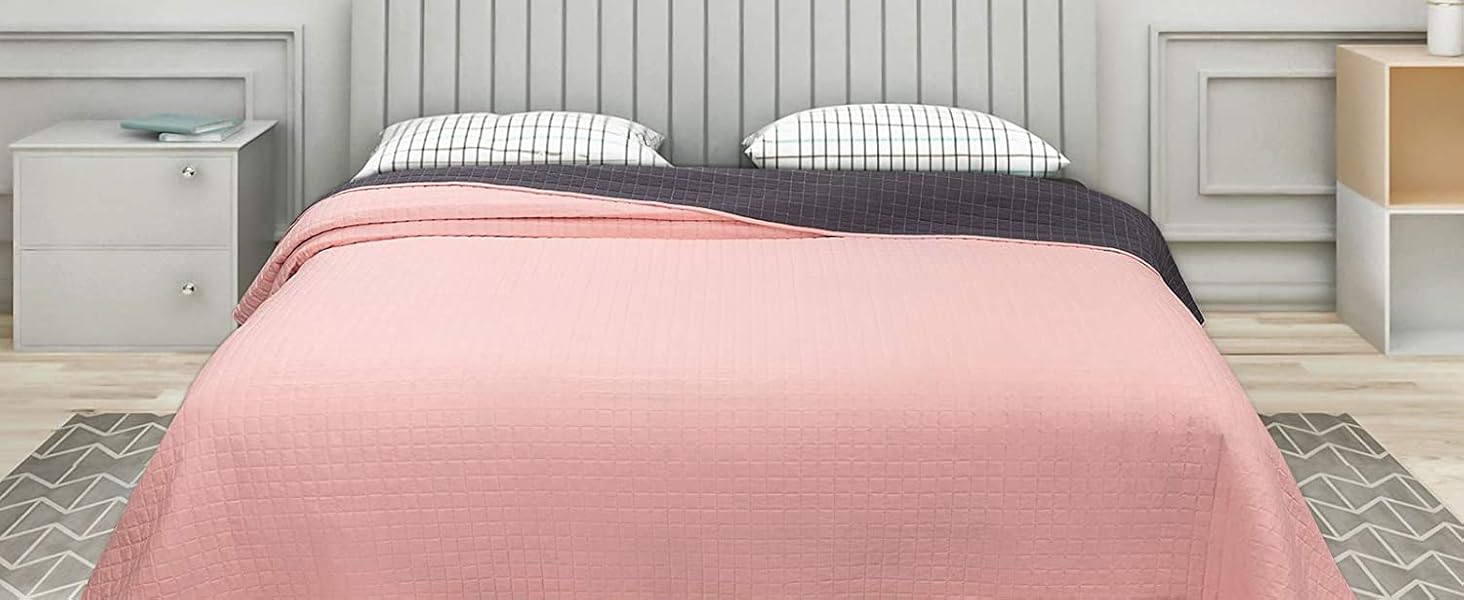 WOLTU Плед-плед для ліжка 170x210 см, стеганий плед з ефектом 2-в-1, Patchwork, перевернутий дизайн, в клітинку, сірий+світло-сірий, для двоспального ліжка