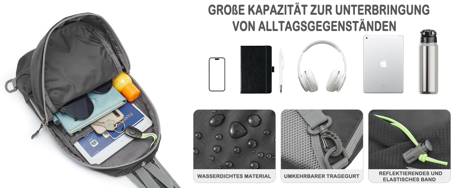 Сумка на плече G4Free з RFID-блокуванням, кросбоді рюкзак з передньою кишенею, для походів, щоденний рюкзак, нагрудна кишеня для жінок та чоловіків сірого кольору