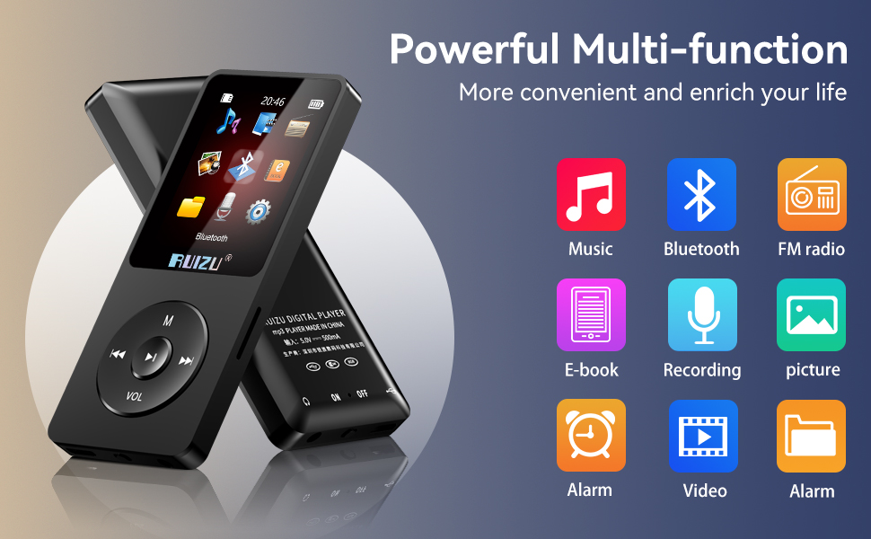 MP3-плеєр 64GB з Bluetooth 5.3, ультралегкий (30г), до 80 годин роботи, 1.8