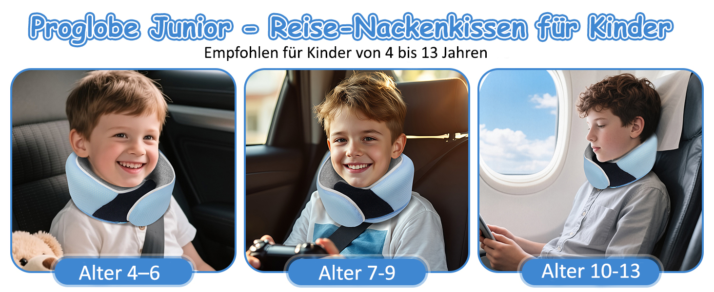 Подушка для шиї Proglobe, 100% Memory Foam, ортопедична, для подорожей (літак, авто, поїзд), з 3D-маскою для сну, сітчаста сумка (світло-блакитна)