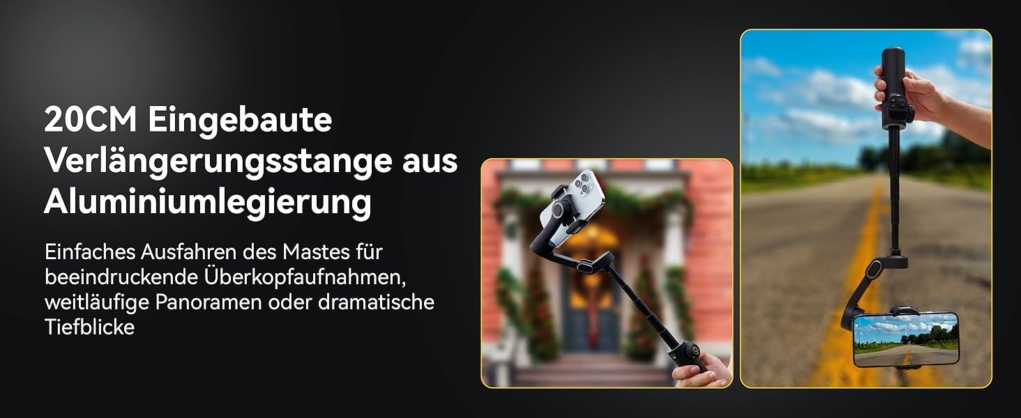 Стабілізатор для смартфона AOCHUAN X2: 3-осьовий гімбал з OLED-дисплеєм та 7.8-дюймовою штангою, чорний