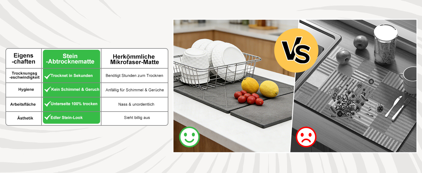 Килимок сушильний для посуду KitchenRaku з діатоміту, швидковисихаючий, 40x60 см, темно-сірий, ромбовидний візерунок