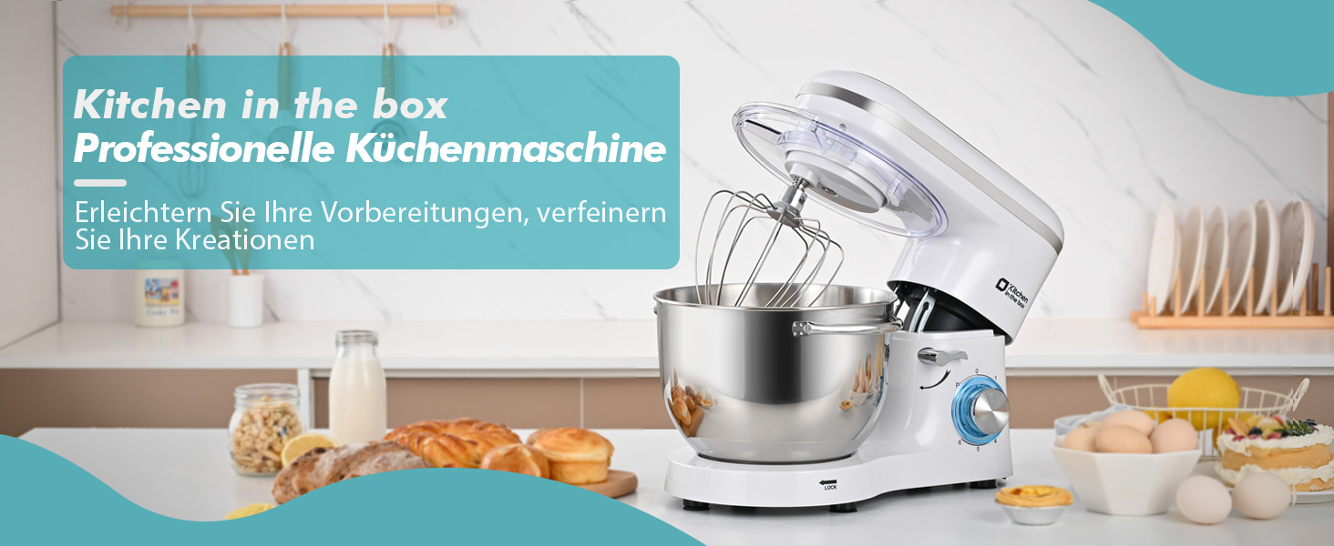 Кухонна машина Küchenmaschine 6.2 л, 1400 Вт, 6 швидкостей, з набором насадок (міксер, гак для тіста)