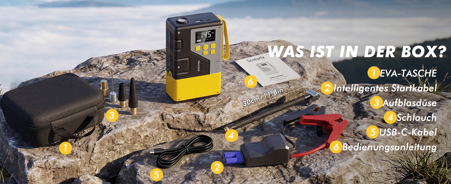 Powerbank для прикурювання з компресором 3000A 150PSI, LCD-дисплей, LED-ліхтарик (Жовтий)