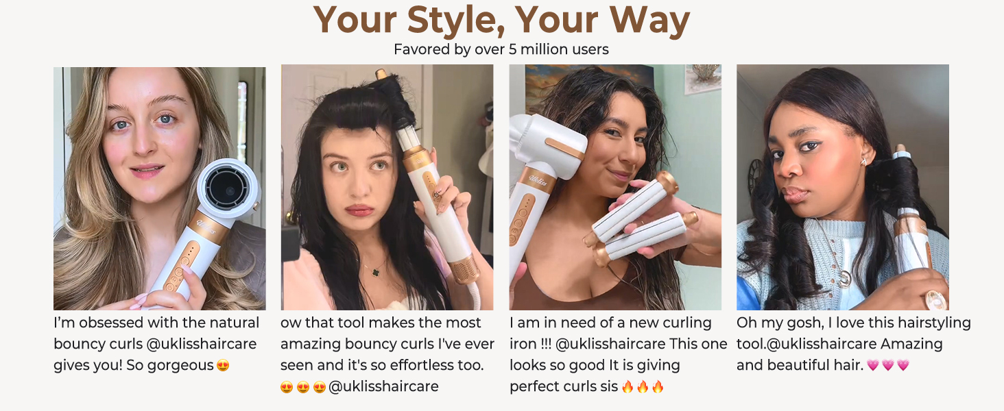 UKLISS Air Styler 7 в 1: фен-щітка з 7 насадками для сушіння, укладання та об'єму волосся, іонізація, білий