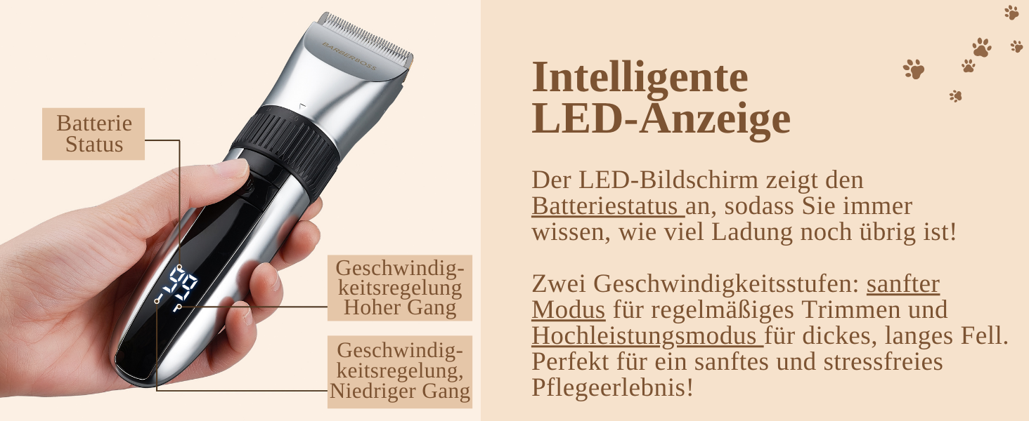 Електрична машинка для грумінгу домашніх тварин BarberBoss QR-9082 – бездротова, з керамічними лезами та LED-дисплеєм