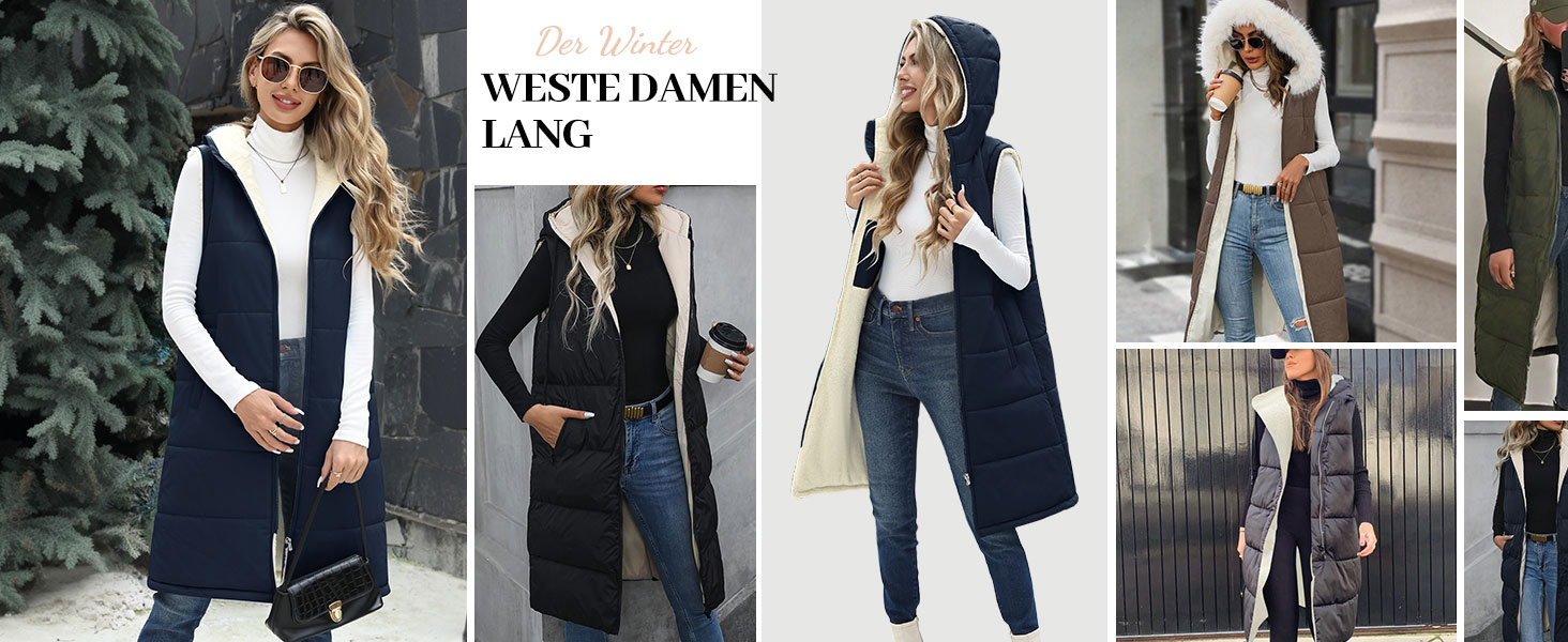 Жіноча довга жилетка Vancavoo з капюшоном на осінь/зиму: степкова, без рукавів, з флісовою підкладкою, тепла, чорна, розмір L