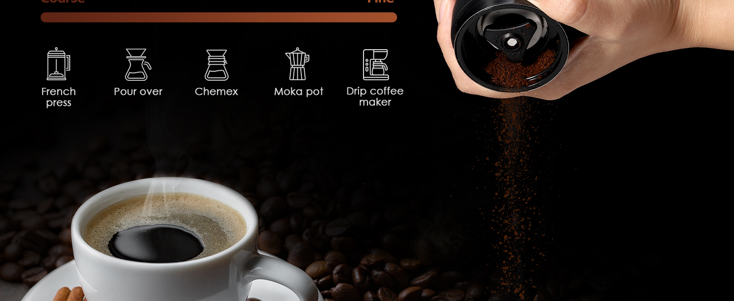 Vzaahu Кавомолка ручна, 6-ступенева, керамічний жорно, для дому, офісу, подорожей, срібна, чорна