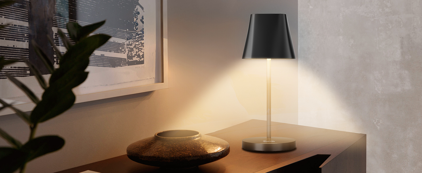 LED настільна лампа Quntis бездротова, торцева, з регулюванням яскравості, акумуляторна, USB, 3000K-5000K, IP44, для дому та вулиці, чорна (2, 3 колірні температури + RGB)