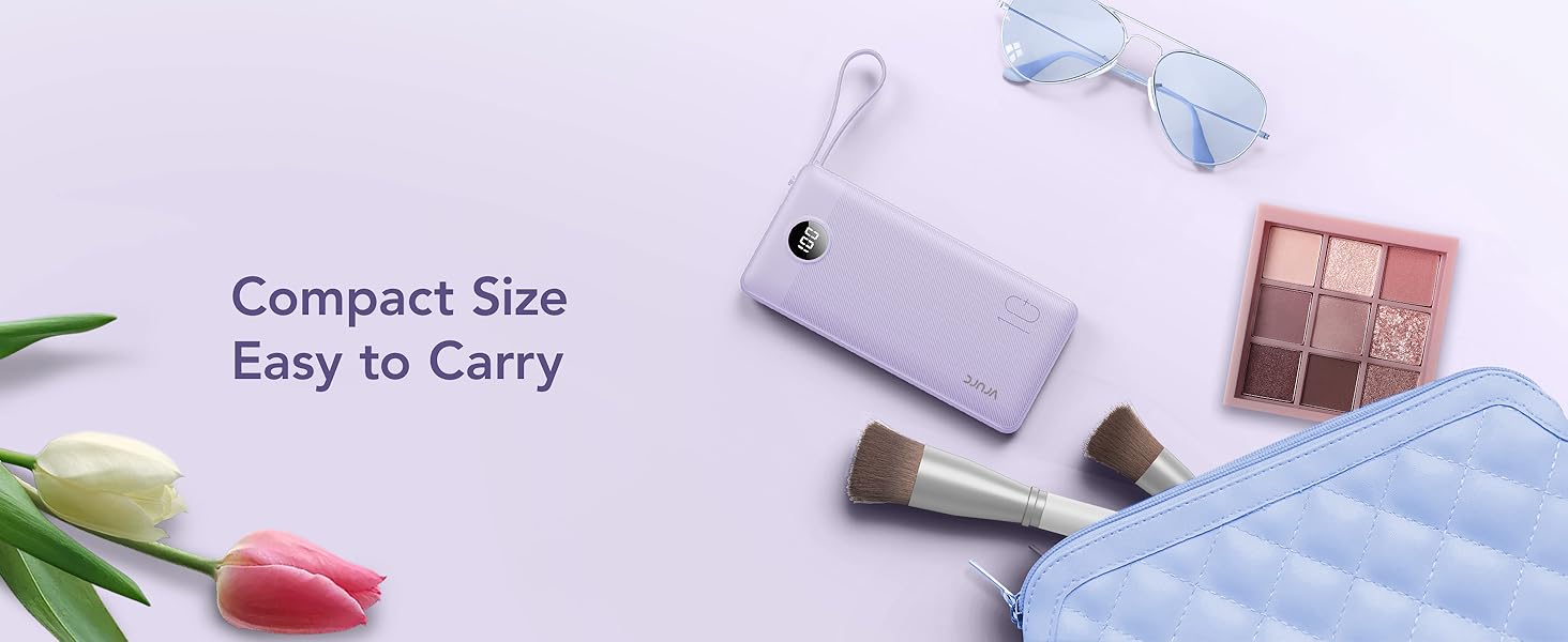 Powerbank VRURC 10000mAh з кабелем: портативний зарядний пристрій USB-C з LED дисплеєм та 5 виходами, 2 входами, сумісний з iPhone, Huawei, Samsung та іншими смартфонами (колір: туманний фіолетовий)