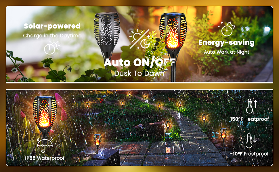 Geemoo Outdoor Solar Lights - 6 Pack Solar Torches with Realistic Flame Effect