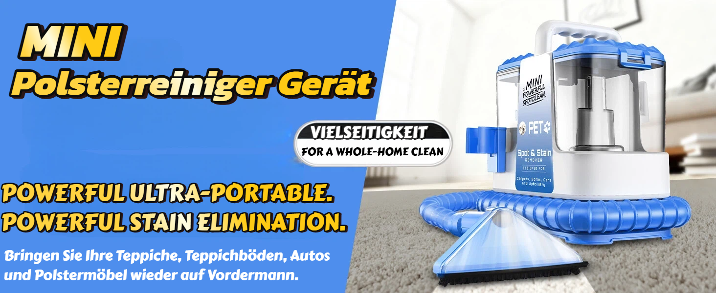 Портативний мийник для м'яких меблів, 600W, 16Kpa, 500мл розчин, 5 насадок. Для диванів, килимів, авто, сходи. Легкий, компактний, блакитний.
