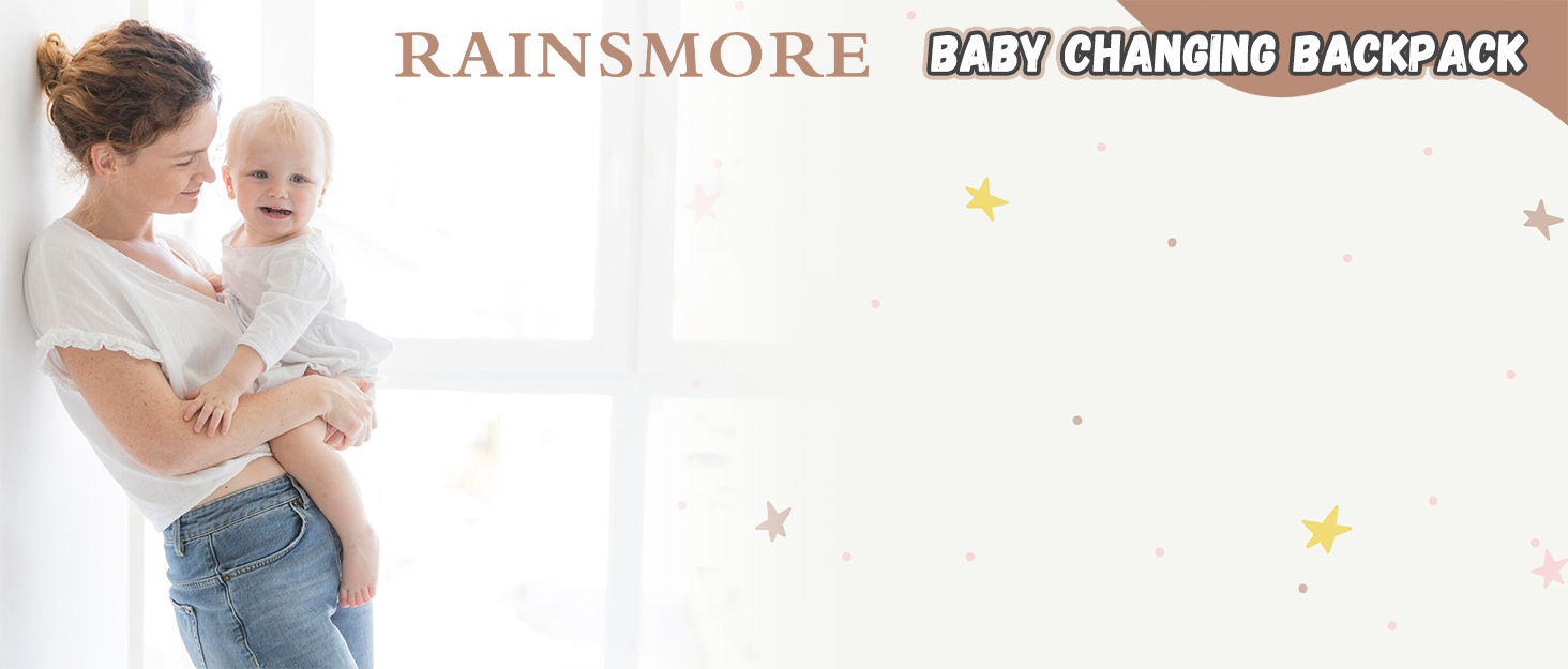 RAINSMORE багатофункціональний рюкзак-органайзер для мами й тата, сумка для підгузків з пеленальним килимком, великий, для подорожей, абрикосовий колір