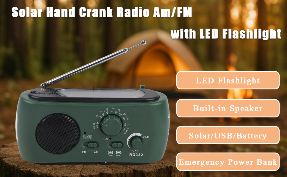 Радіо Elprico з ручним приводом, сонячне, AM/FM, з LED-ліхтариком, для надзвичайних ситуацій, дому та активного відпочинку