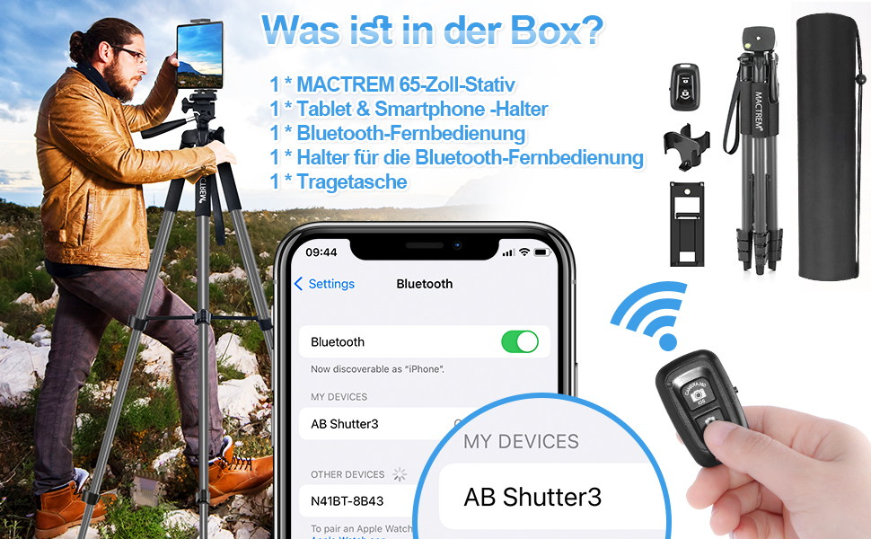 Штатив Handy Upgrade 165 см для камери, смартфона, iPad. 360° обертання, портативний трипод з пультом дистанційного керування. Сумісний з усіма телефонами, iPhone, Samsung, камерами, GoPro (сірий)