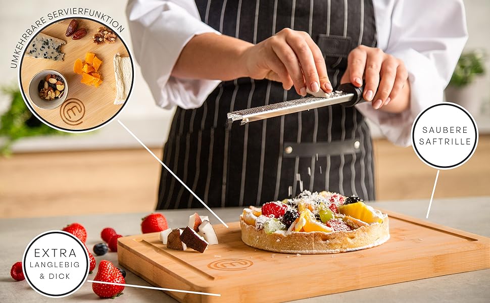 Набір дерев'яних обробних дощок MasterChef: великий (38x27.5 см), середній (34x23.5 см), маленький (23x15 см) з жолобом для соку