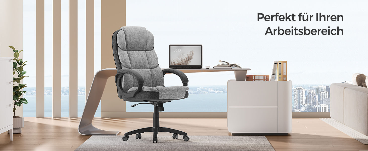 Крісло офісне SONGMICS для офісу, крісло для шефа, комп'ютерне крісло, регулювання висоти сидіння, оббивка, сірий (53 x 51 x 112-122 см)