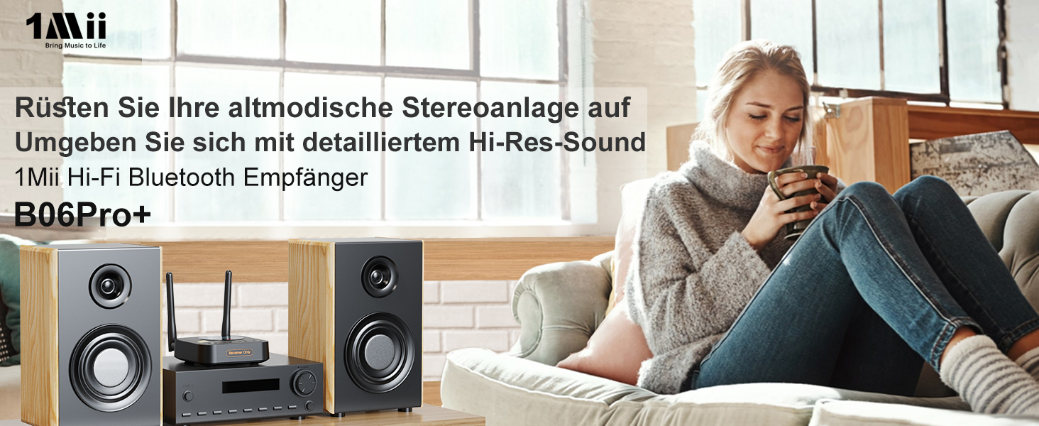 1Mii Bluetooth 5.1 Аудіо Адаптер з Низькою Затримкою aptX, 3D Surround для Підсилювача, Лаунспікерів, Оптичний/Коаксіальний/RCA AUX (B06Pro+ Medium)