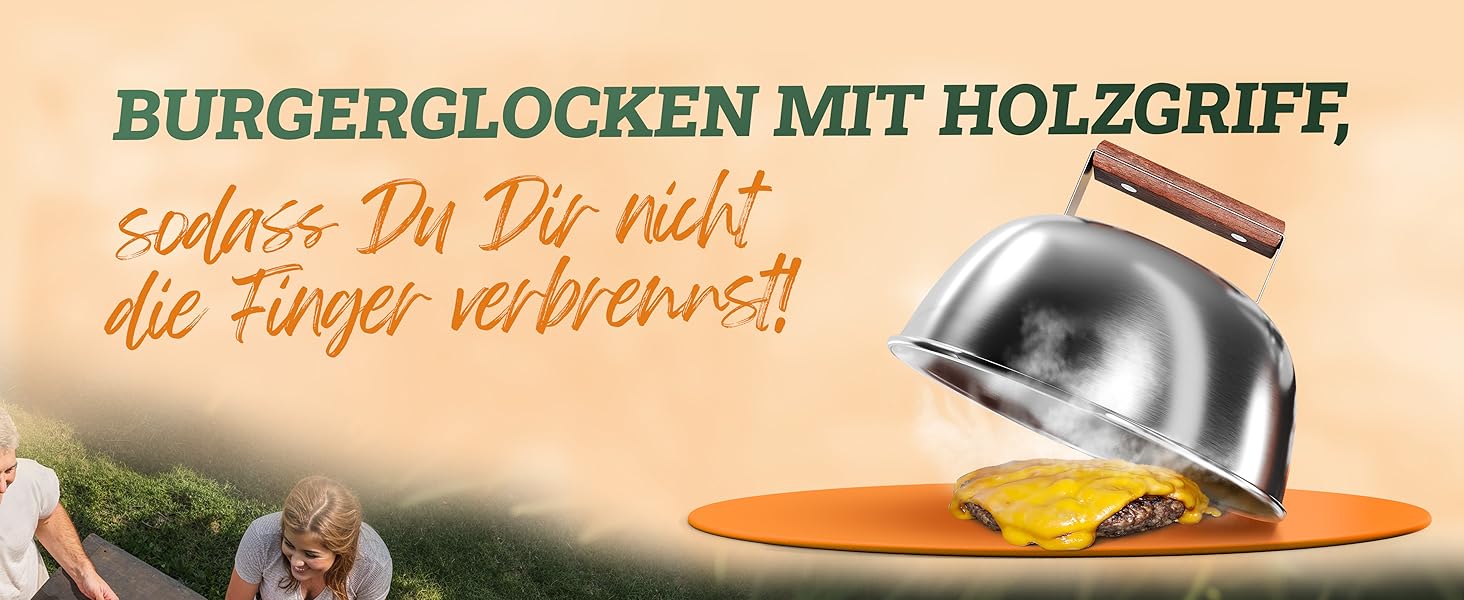 Набір для приготування Smash Burger XXL [9 предметів] з нержавіючої сталі з дерев'яними ручками для Plancha, гриль-плити, газового гриля та вогняної чаші | 1x прес для бургера, 2x формочки для бургера, 1x шпатель для гриля, 1x лопатка для гриля та інше | 9-ти частинний набір
