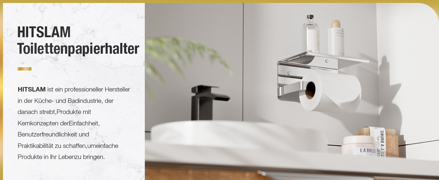 Тримач туалетного паперу HITSLAM без свердління, нержавіюча сталь з полицею, самоклеючий, для ванної кімнати
